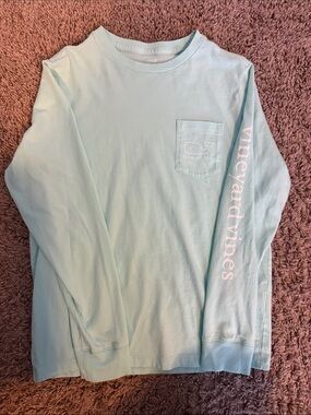 Boys Vineyard Vines Long Sleeve Pocket Tee - Light Aqua
